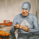Image for article titled Paintings of an aging superhero's senior moments